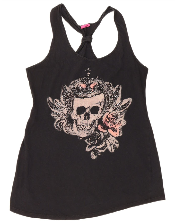 Γυναικείο γραφικό γιλέκο VINTAGE UK 12 μεσαίο μαύρο βαμβακερό