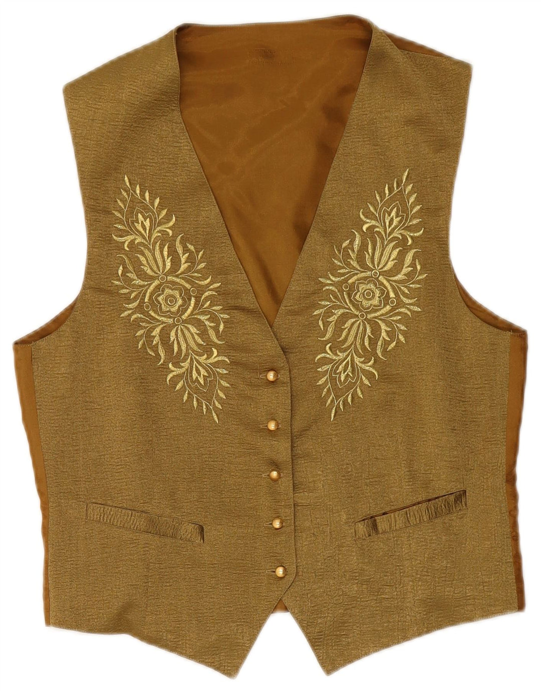 VINTAGE Γυναικείο Γιλέκο UK 14 Medium Khaki Floral Polyester