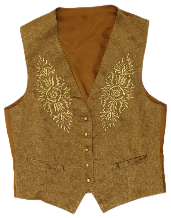 VINTAGE Γυναικείο Γιλέκο UK 14 Medium Khaki Floral Polyester