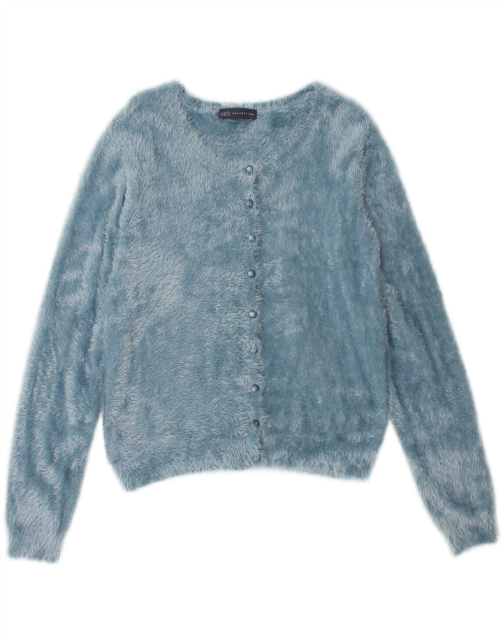 MARKS & SPENCER Womens Fleece Cardigan Sweater UK 14 Medium Blue Polyamide Vintage Marks & Spencer and Second-Hand Marks & Spencer from Messina Hembry 