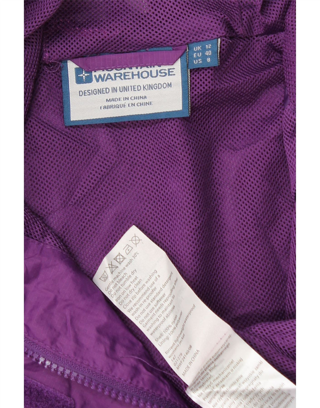 Mountain Warehouse Γυναικείο μπουφάν βροχής με κουκούλα UK 12 Medium Purple Nylon