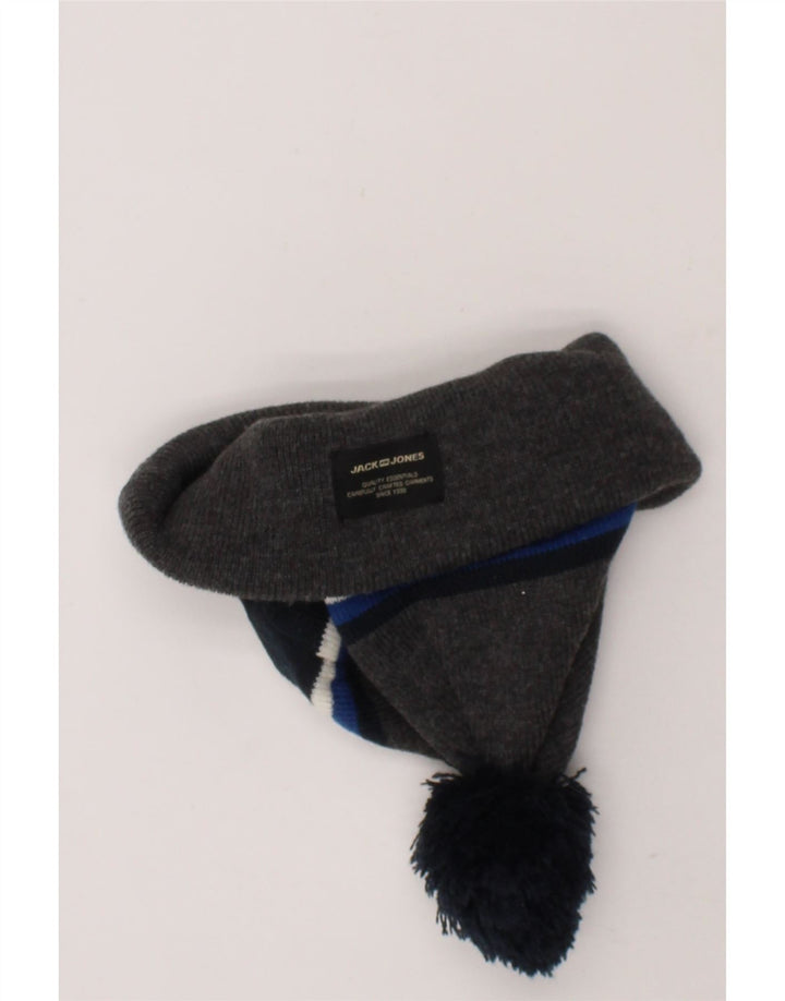 JACK & JONES Mens Graphic Bobble Hat One Size Grey Acrylic Vintage Jack & Jones and Second-Hand Jack & Jones from Messina Hembry 