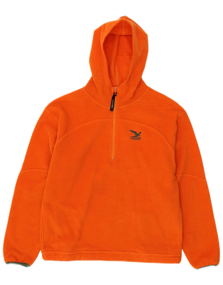 SALEWA Boys Hooded Zip Neck Fleece Jumper 12-13 Years XL Orange Polyester