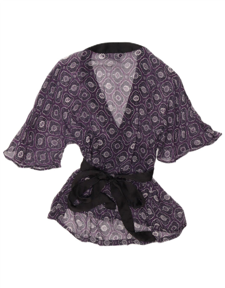 Zara Γυναικεία Μπλούζα See Through Wrap Top UK 12 Medium Purple Geometric