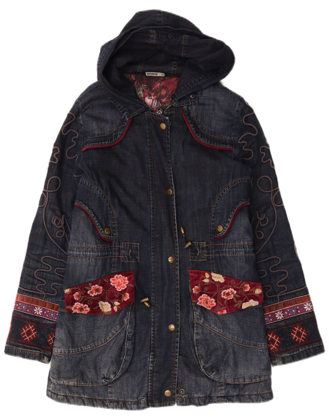 Desigual Γυναικείο μεγάλο γραφικό τζιν παλτό EU 36 Small Navy Blue Floral