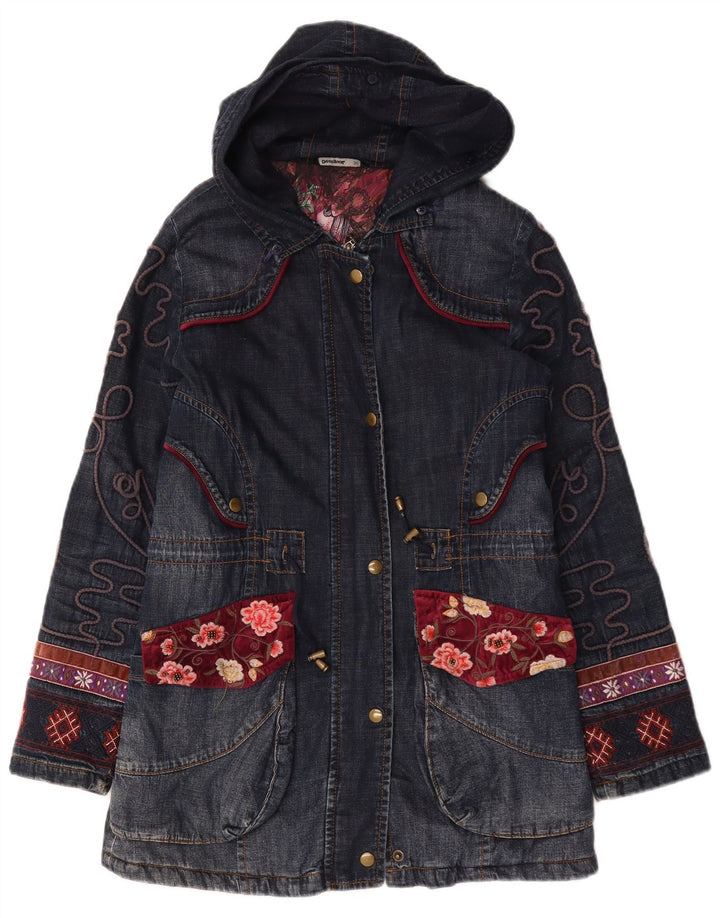 Desigual Γυναικείο μεγάλο γραφικό τζιν παλτό EU 36 Small Navy Blue Floral
