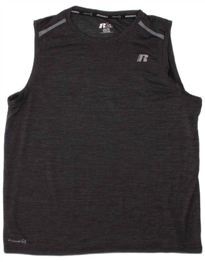 RUSSELL ATHLETIC Boys Dri-Power Vest Top 14-15 Years XL Grey Flecked