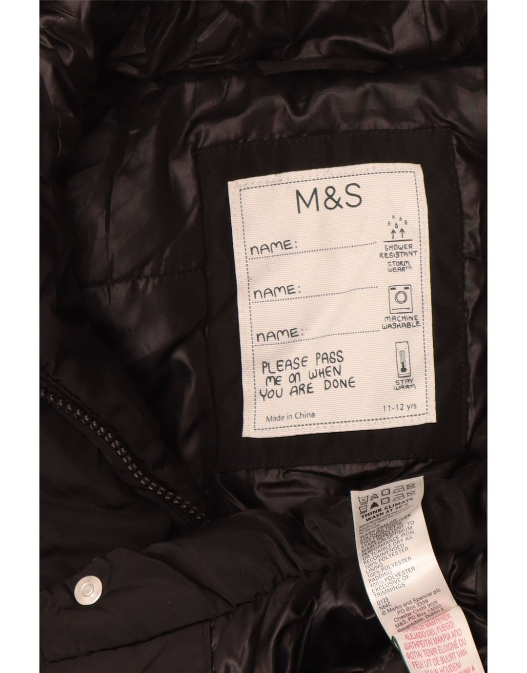 Marks & Spencer Girls Hooded Podded Coat 11-12 Years Black Polyester