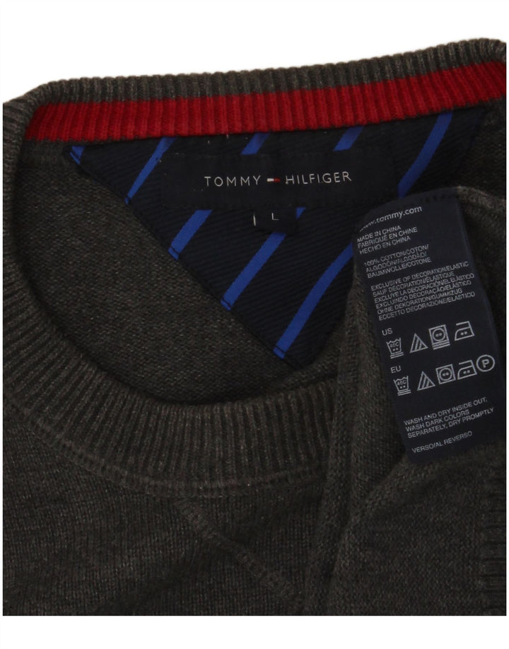 TOMMY HILFIGER Ανδρικό πουλόβερ με λαιμόκοψη μεγάλο γκρι βαμβακερό