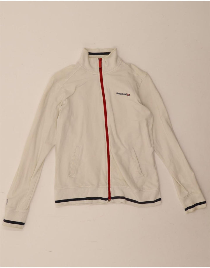 Γυναικεία αθλητική φόρμα Reebok Top Jacket UK 12 Μεσαίο λευκό βαμβακερό