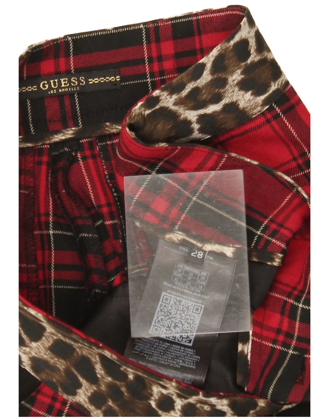 GUESS Γυναικείο κωνικό παντελόνι Chino W28 L26 Red Check Polyester