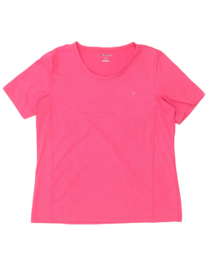 Champion Γυναικείο T-Shirt Top UK 16 Large Pink Geometric Polyester