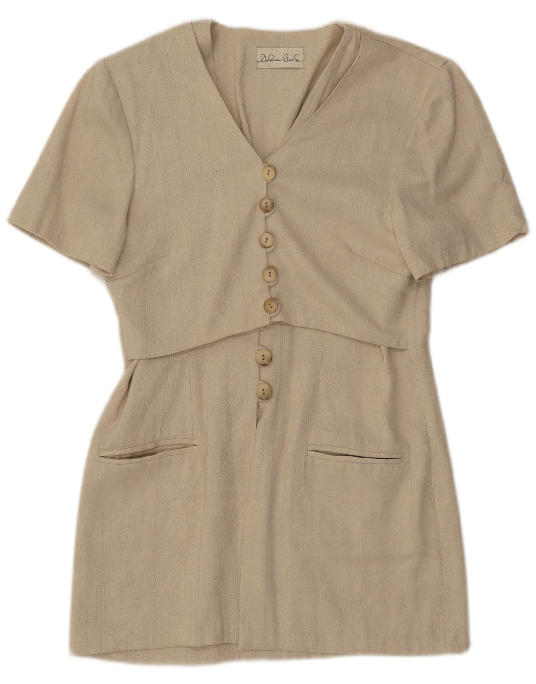 Vintage γυναικείο κοντό μανίκι Longline σακάκι UK 8 Small Beige Classic