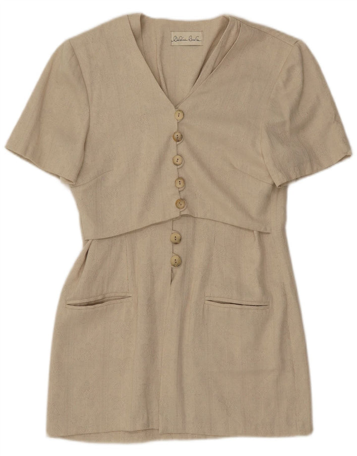 Vintage γυναικείο κοντό μανίκι Longline σακάκι UK 8 Small Beige Classic