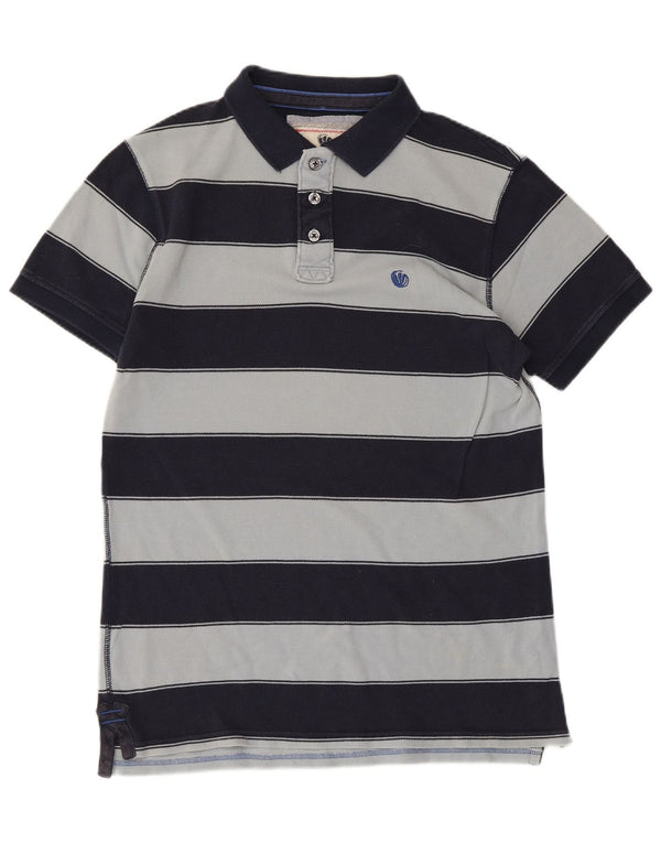 FAT FACE Mens Polo Shirt Medium Navy Blue Striped Cotton