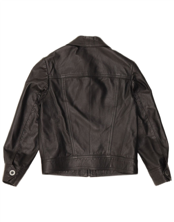 Vintage Γυναικείο Crop Δερμάτινο Μπουφάν UK 10 Small Black Leather