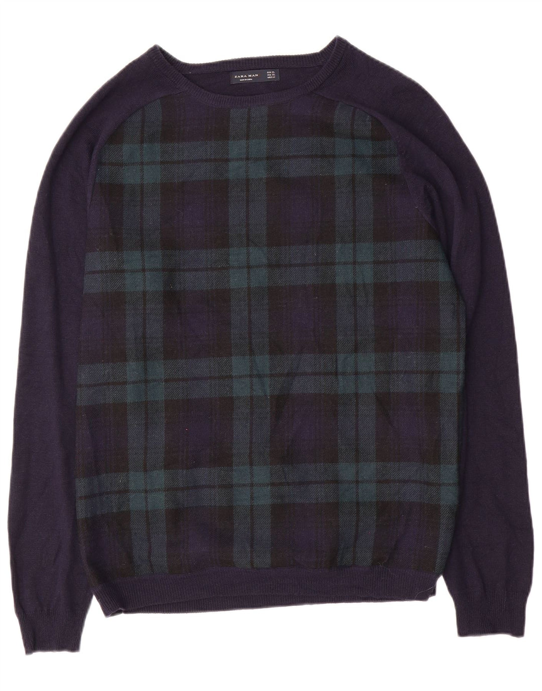 Ανδρικό πουλόβερ ZARA Boat Neck Jumper XL Navy Blue Check