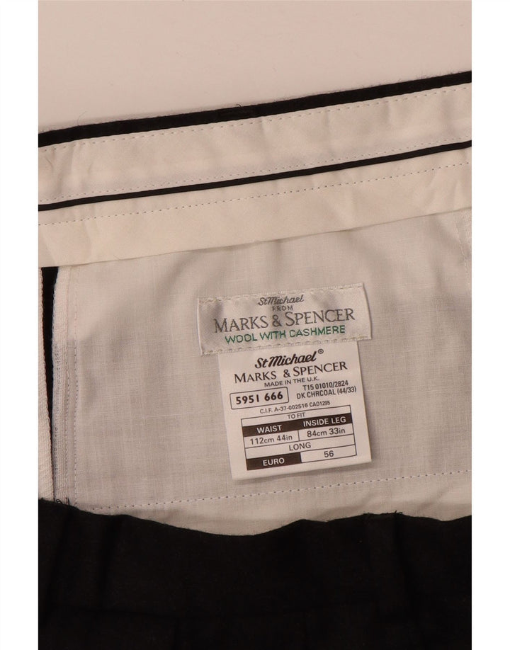 MARKS & SPENCER Ανδρικό παντελόνι με καρφίτσα W44 L33 Μαύρο μάλλινο