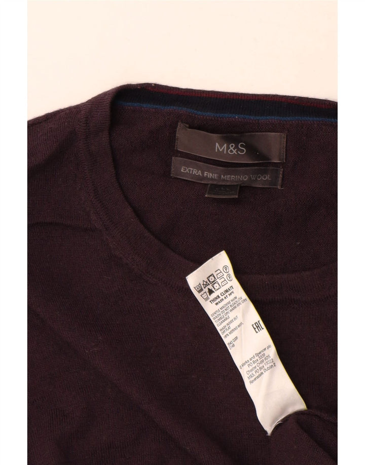 MARKS & SPENCER Ανδρικό πουλόβερ με λαιμόκοψη μεγάλο μωβ μαλλί Merino