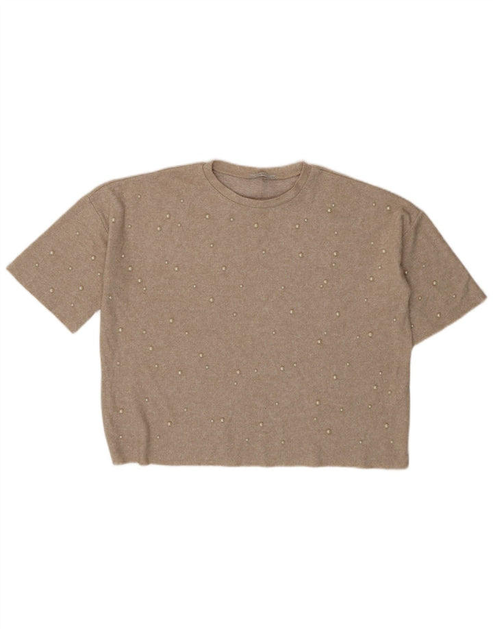 Zara Γυναικεία Μπλούζα Trafaluc Oversized Top UK 14 Medium Beige Spotted