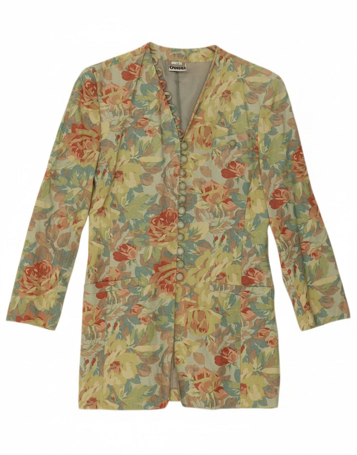 OUI SET Womens Longline Blazer Jacket EU 36 Small Green Floral Linen