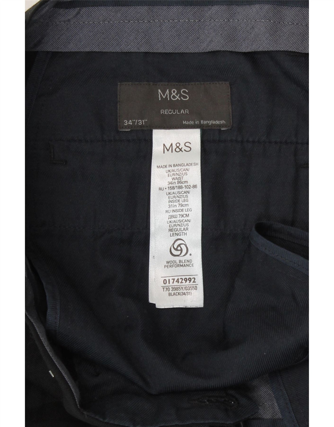 Marks & Spencer Ανδρικό κανονικό παντελόνι Casual W34 L31 Μαύρο πολυεστέρα