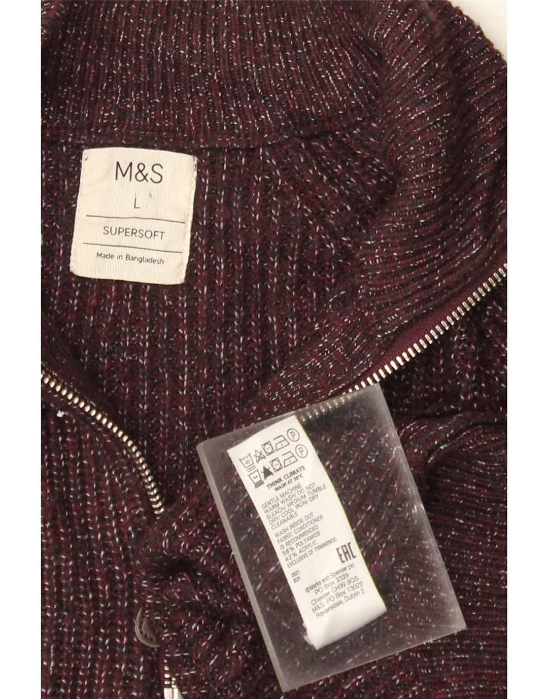 Marks & Spencer Ανδρικό πουλόβερ πουλόβερ με φερμουάρ μεγάλο μπορντό