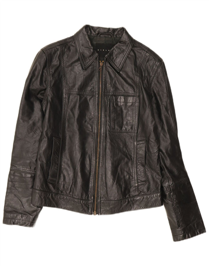 Sisley Γυναικείο Δερμάτινο Μπουφάν UK 10 Small Black Leather