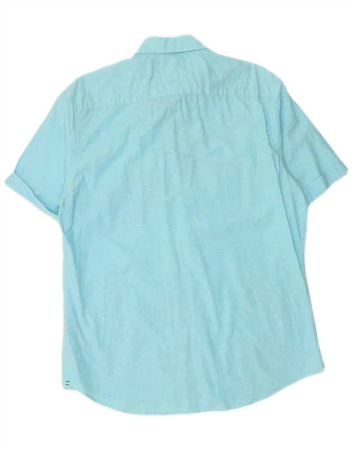 TOMMY HILFIGER Ανδρικό κοντομάνικο πουκάμισο μεγάλο μπλε λινό