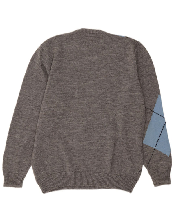 Cutter & Buck Mens Crew Neck Jumper πουλόβερ Large Grey Argyle/Diamond Wool