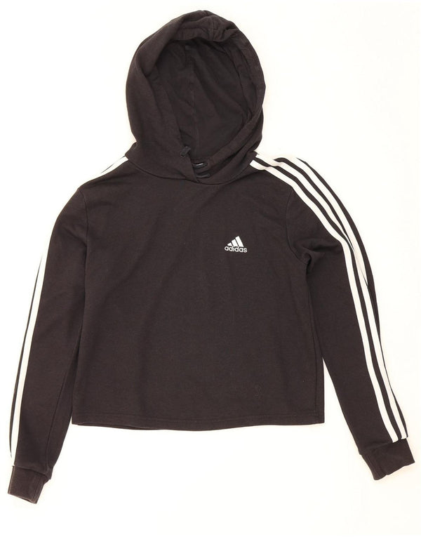 Γυναικεία Adidas Crop Hoodie Jumper UK 8/10 Small Black Cotton