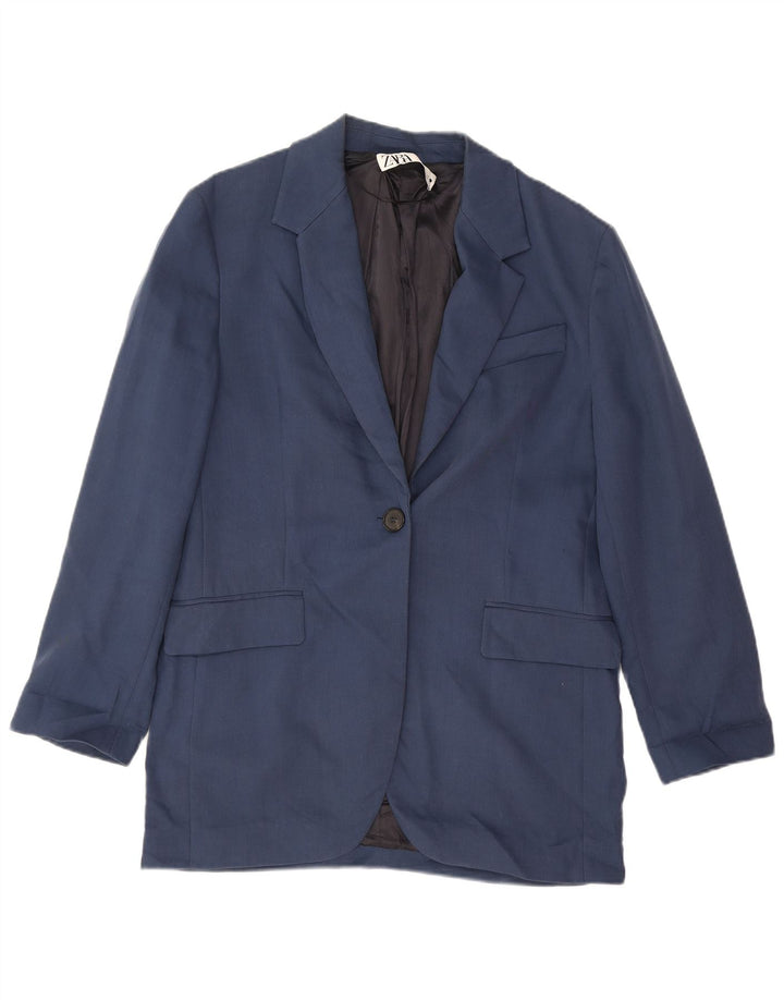 Zara Γυναικείο Μπουφάν 1 Κουμπί Blazer UK 14 Medium Navy Blue βαμβακερό