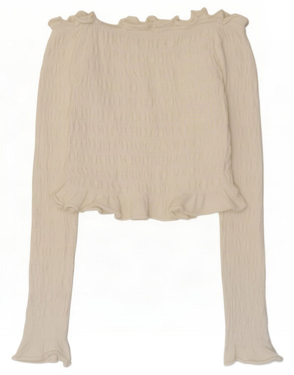 Zara Γυναικείο μακρυμάνικο Crop Off Shoulder Top UK 8 Small White
