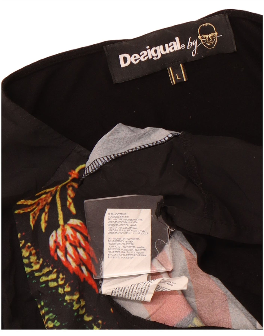 DESIGUAL Γυναικείο τοπ μακρυμάνικο 14 μεγάλο μαύρο φλοράλ βισκόζη