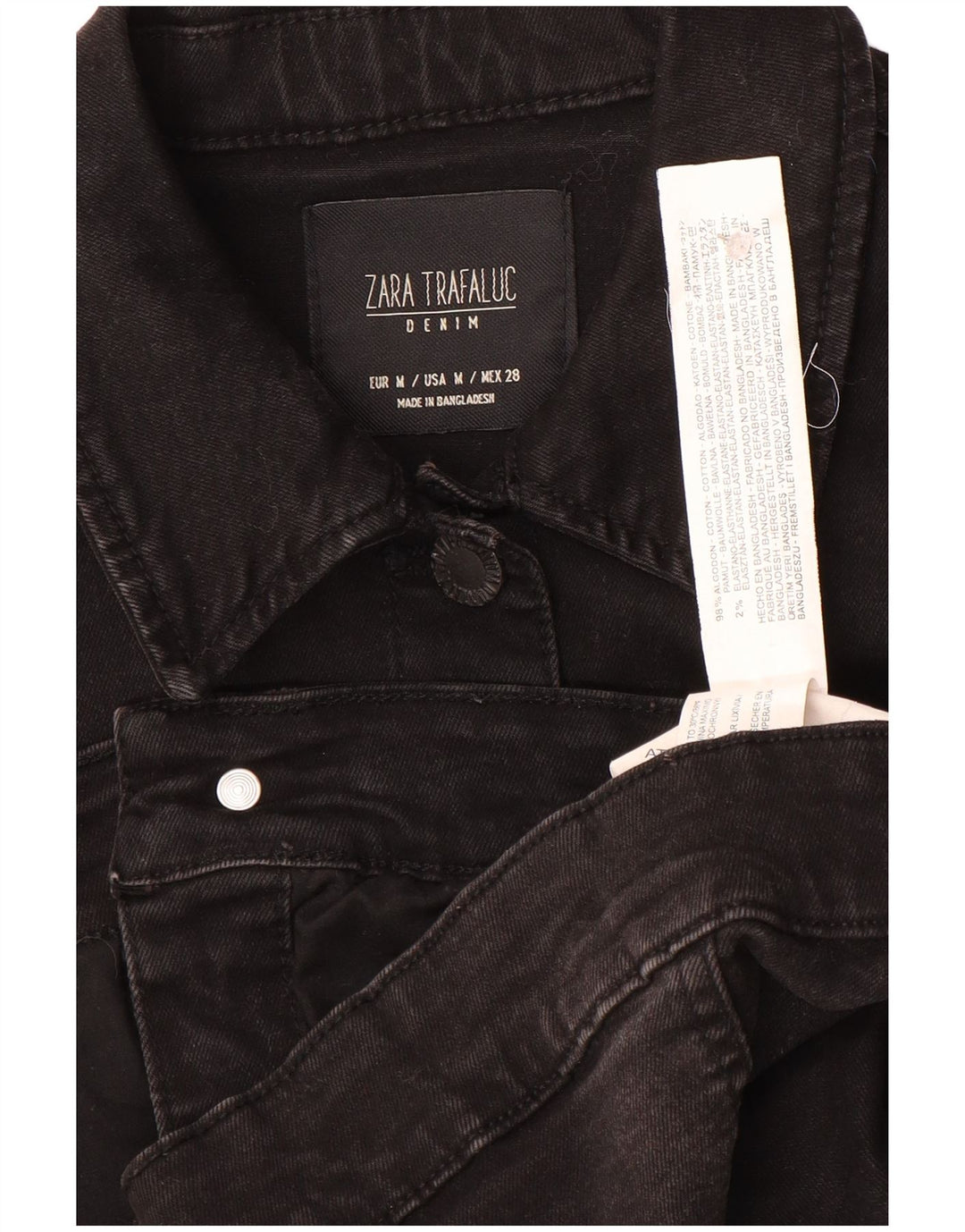 Zara Γυναικείο Τζιν Μπουφάν Trafaluc Crop UK 12 Μεσαίο μαύρο βαμβακερό