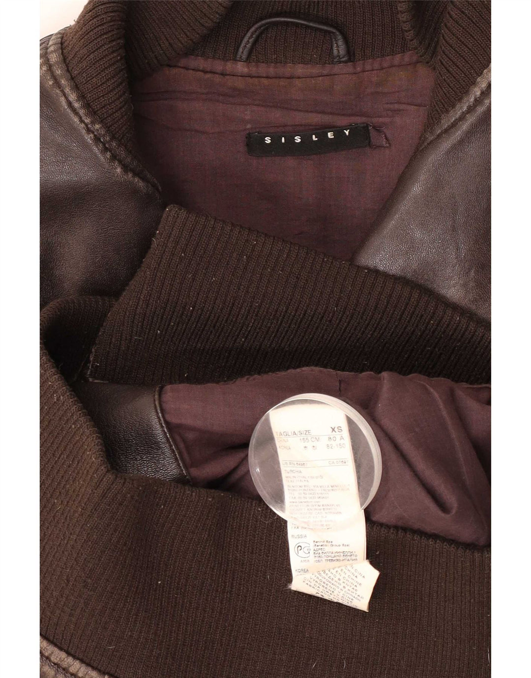 Sisley Γυναικείο Bomber Δερμάτινο Μπουφάν UK 6 XS Καφέ Δερμάτινο
