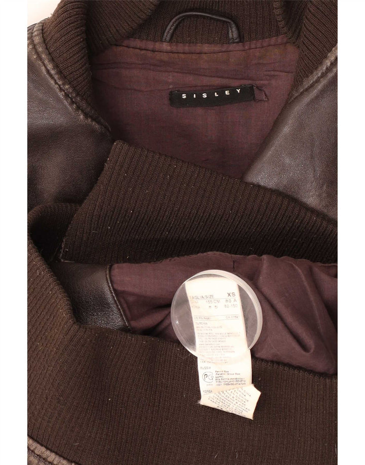 Sisley Γυναικείο Bomber Δερμάτινο Μπουφάν UK 6 XS Καφέ Δερμάτινο