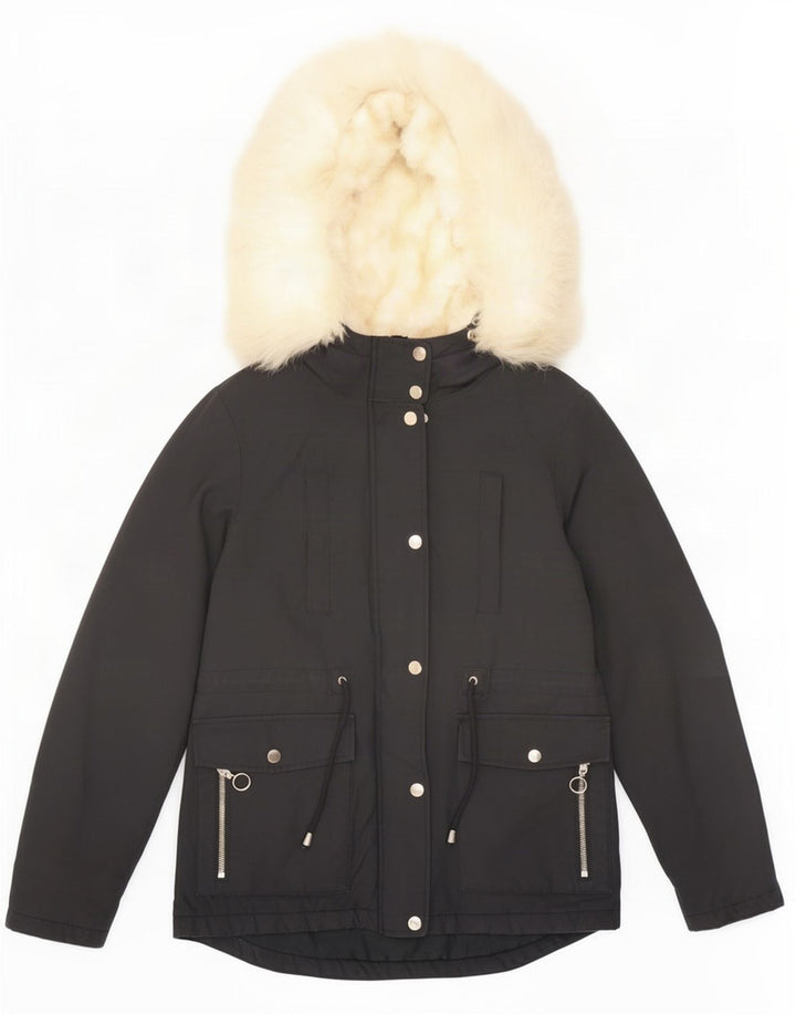 Topshop Γυναικείο μπουφάν Parka με κουκούλα UK 8 Small Black Polyester