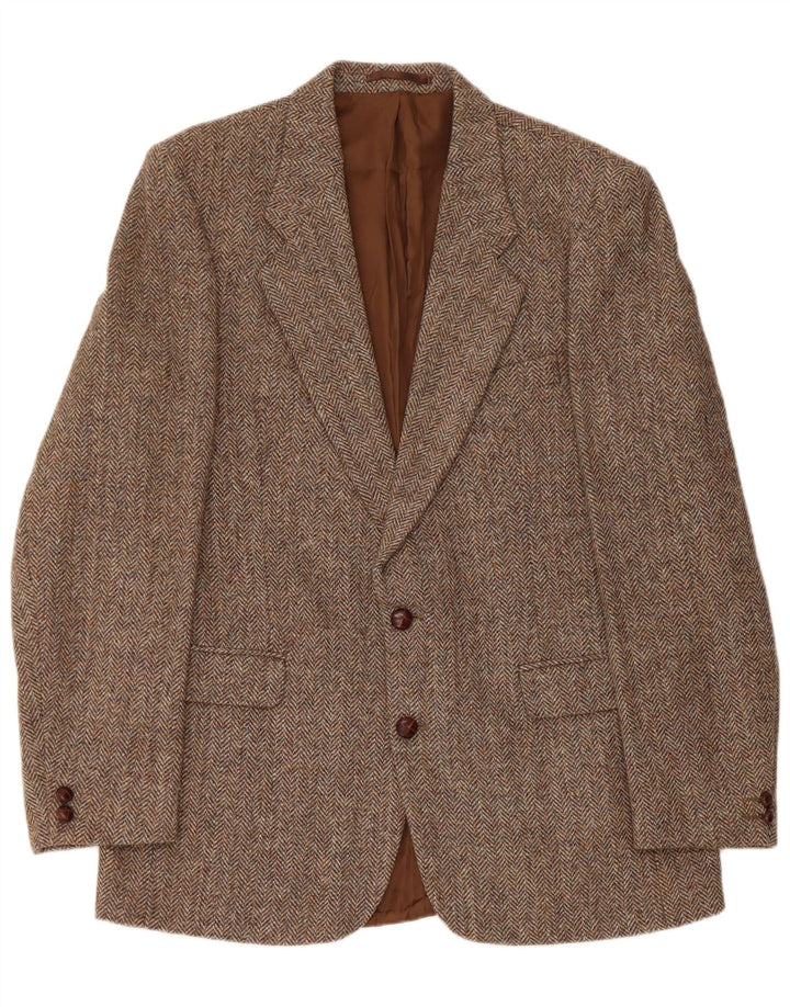 Ανδρικό μπουφάν Harris Tweed 2 Button Blazer UK 42 XL Μαλλί ψαροκόκαλο καφέ