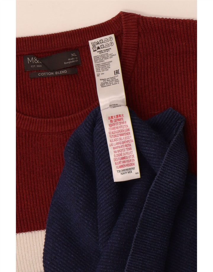 Marks & Spencer Ανδρικό πουλόβερ με λαιμόκοψη XL Navy Blue Colourblock