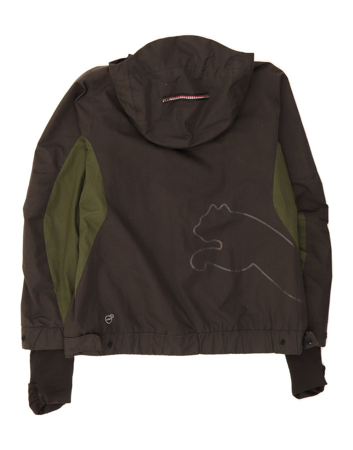 PUMA Womens Hooded Windbreaker Jacket UK 12 Medium Khaki Colourblock Vintage Puma and Second-Hand Puma from Messina Hembry 