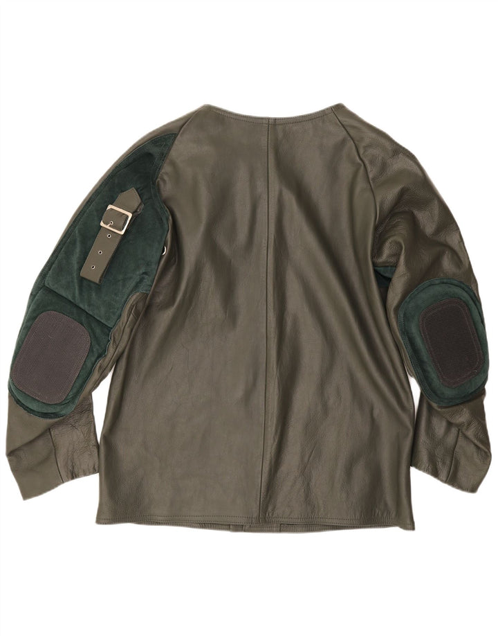 Vintage Ανδρικό Δερμάτινο Μπουφάν UK 38 Medium Green Colourblock