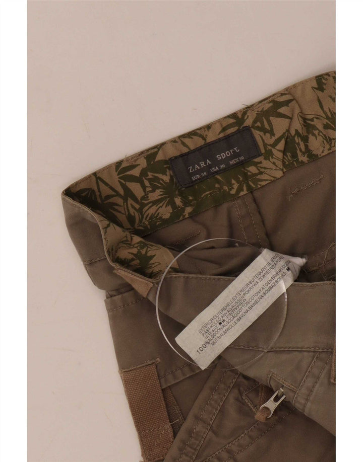 Zara Ανδρικό Σορτς Cargo EU 38 Small W30 Χακί Βαμβακερό