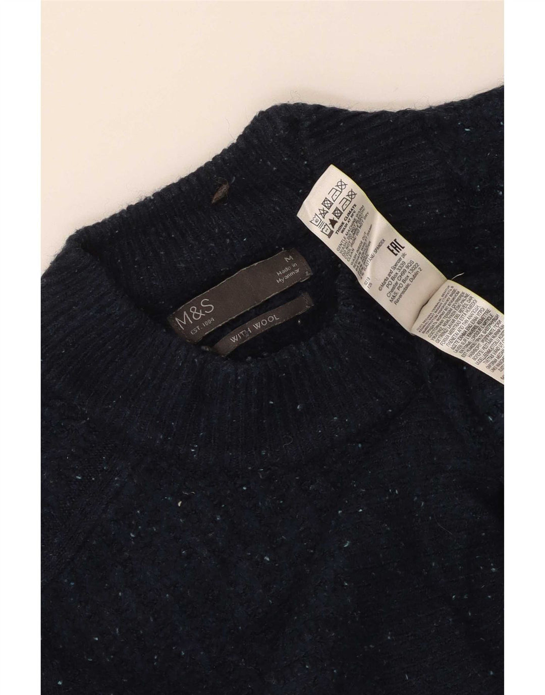 Marks & Spencer Ανδρικό πουλόβερ με λαιμόκοψη με λαιμόκοψη μεσαίου μήκους μπλέ με φλύκταινα