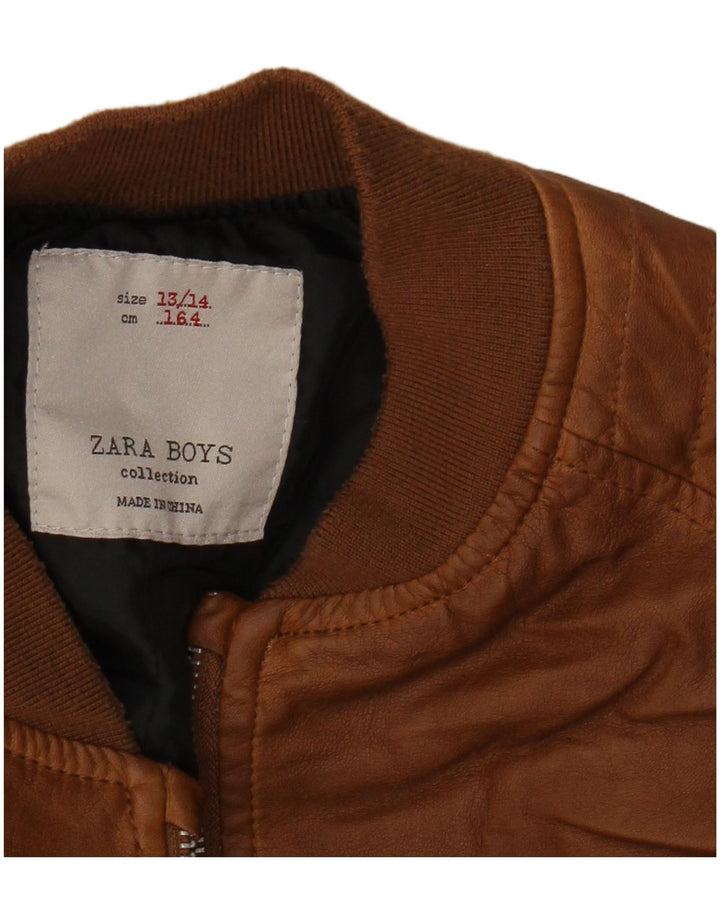 Zara Boys Δερμάτινο Μπουφάν 13-14 ετών Καφέ Δερμάτινο