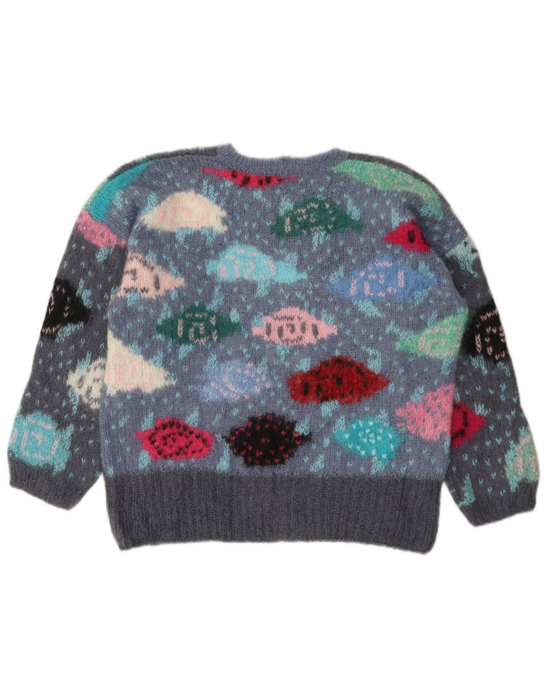 Πουλόβερ VINTAGE Girls Crew Neck Jumper 13-14 Years Grey Colourblock