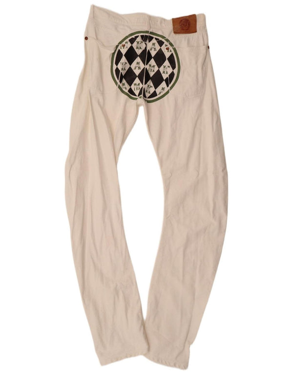 ANDREW MACKENZIE Mens Graphic Anti Fit Bootcut Jeans W34 L38 White Cotton