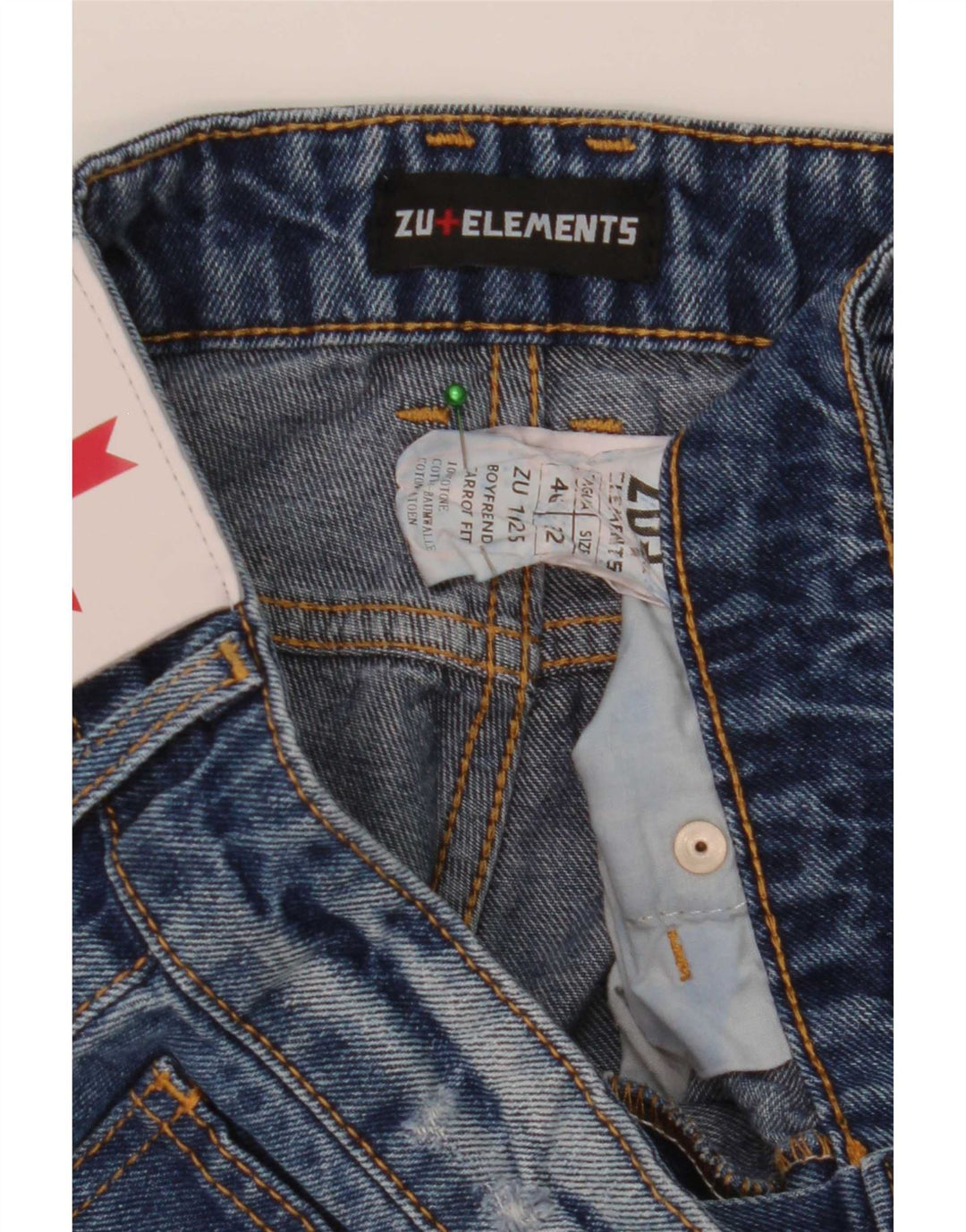 Zu Elements Mens Distressed Carrot Slim Jeans W32 L28 Μπλε βαμβακερό
