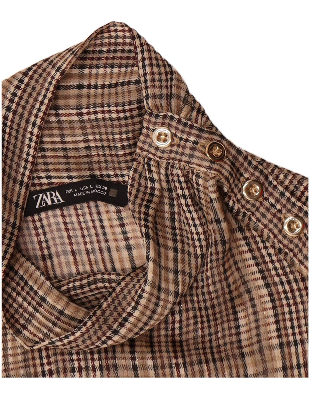 Μπλούζα με μακρυμάνικο πουλόβερ Zara UK 16 Large Brown Check