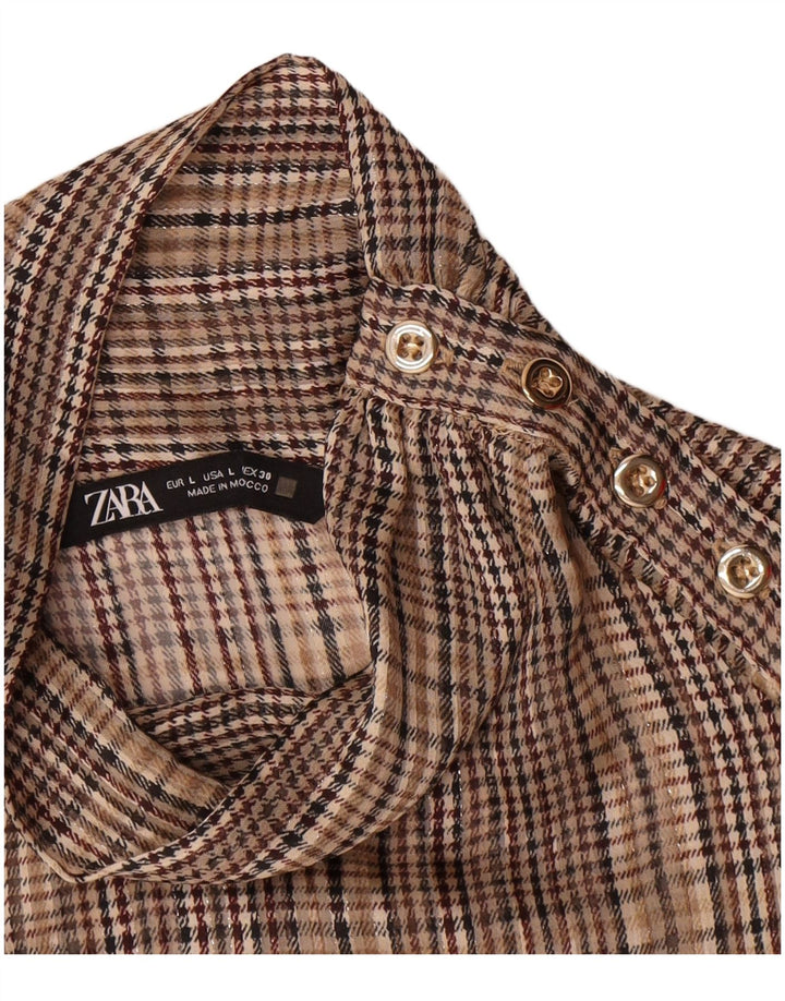Μπλούζα με μακρυμάνικο πουλόβερ Zara UK 16 Large Brown Check
